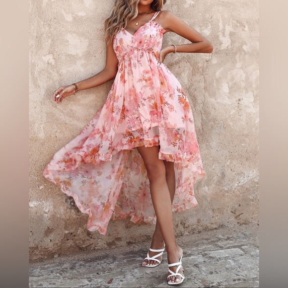 Women’s ChicMe ruffled hem floral print asymmetrical d dress - size large - Picture 10 of 11